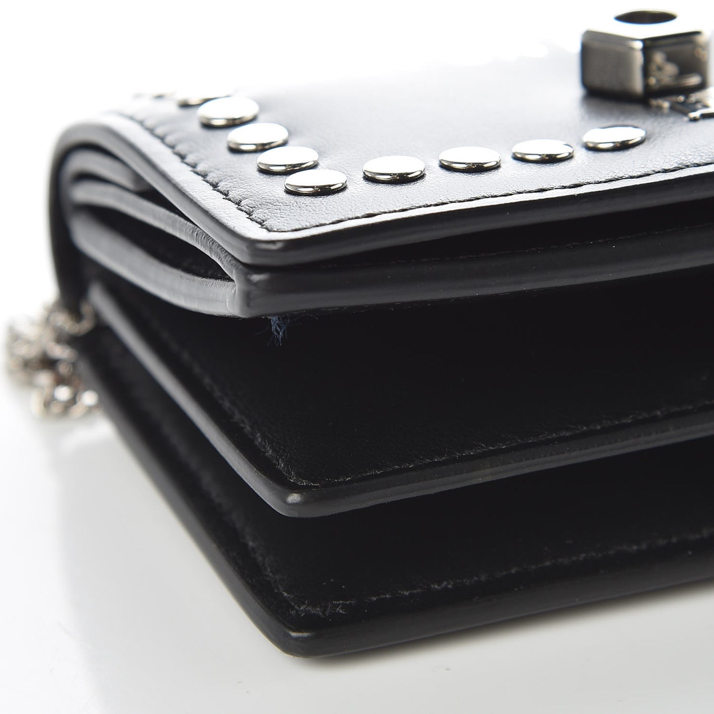 Calfskin Studded Jessie Chain Card Case Black