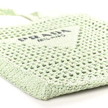 Prada Yarn Raffia Effect Crochet Logo Embroidered Tote Bag Acqua 8 of 9