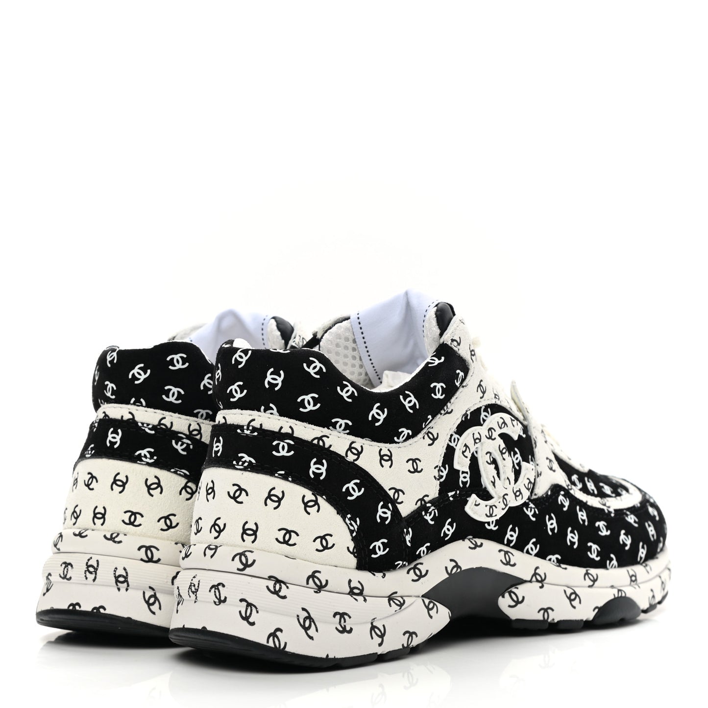 Nylon Suede Calfskin Printed CC Sneakers 35 White Black