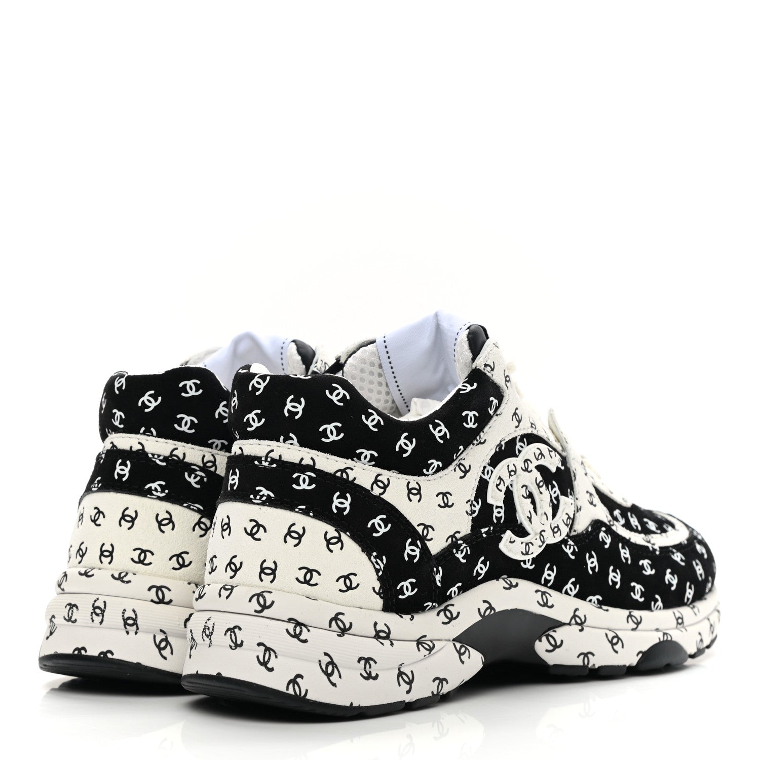 Chanel Nylon Suede Calfskin Printed CC Sneakers 35 White Black 4 of 9