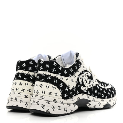 Chanel Nylon Suede Calfskin Printed CC Sneakers 35 White Black 4 of 9