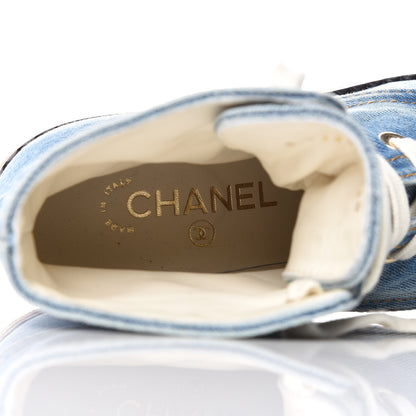 Chanel Denim Lace Up Boots 38.5 Light Blue 7 of 9