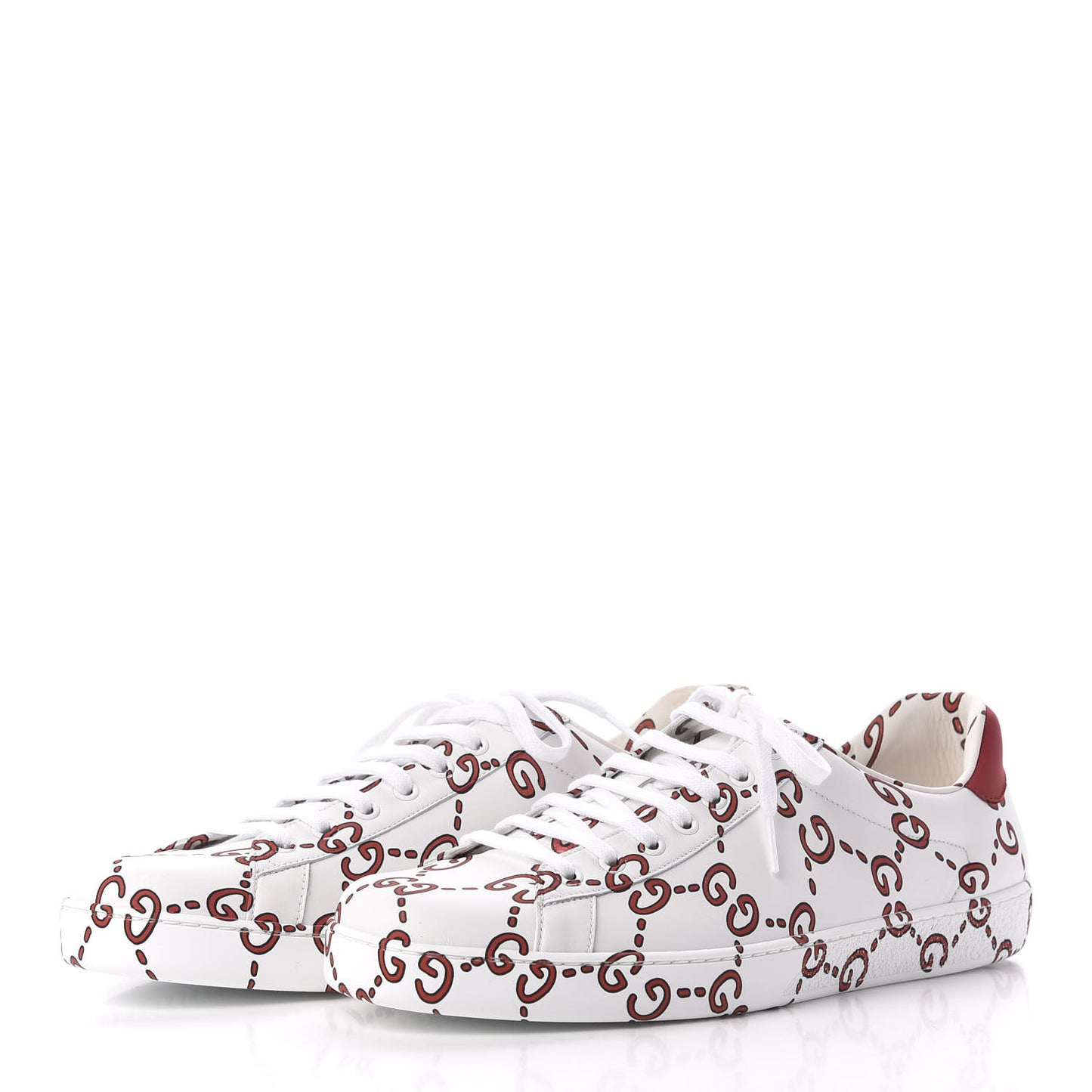 Calfskin GucciGhost Print Mens Ace Sneakers 11 White Hibiscus Red