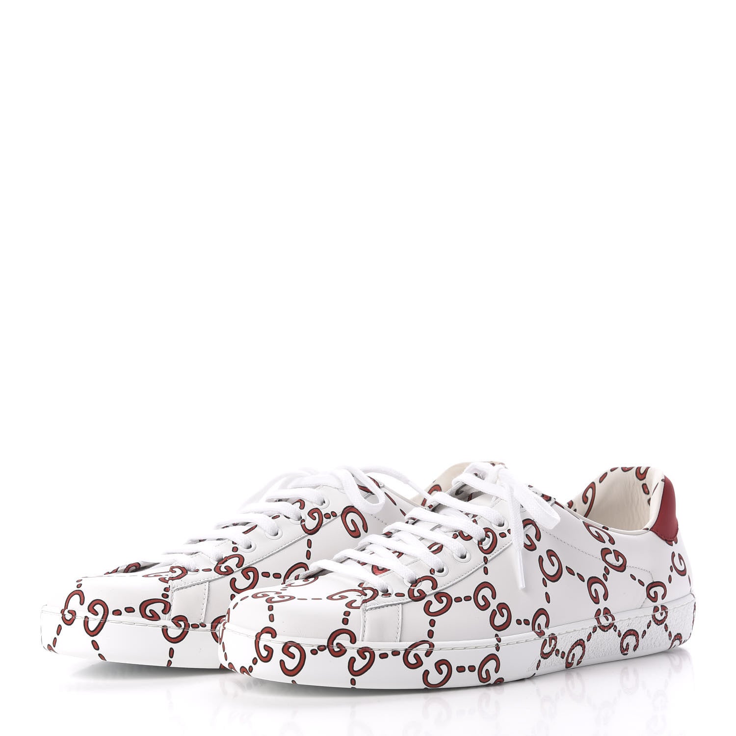 Gucci Calfskin GucciGhost Print Mens Ace Sneakers 11 White Hibiscus Red 3 of 10