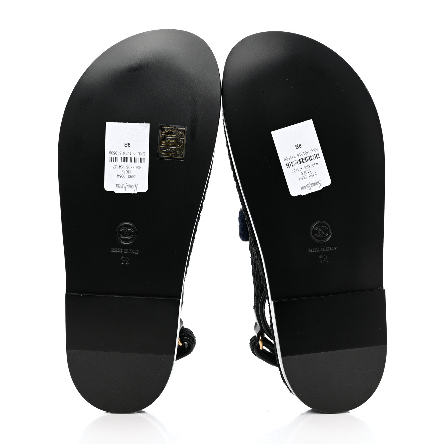 Chanel Knit Fabric Velcro Dad Sandals 39 Black Dark Blue Light Blue 5 of 9