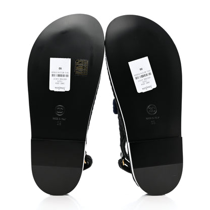 Chanel Knit Fabric Velcro Dad Sandals 39 Black Dark Blue Light Blue 5 of 9