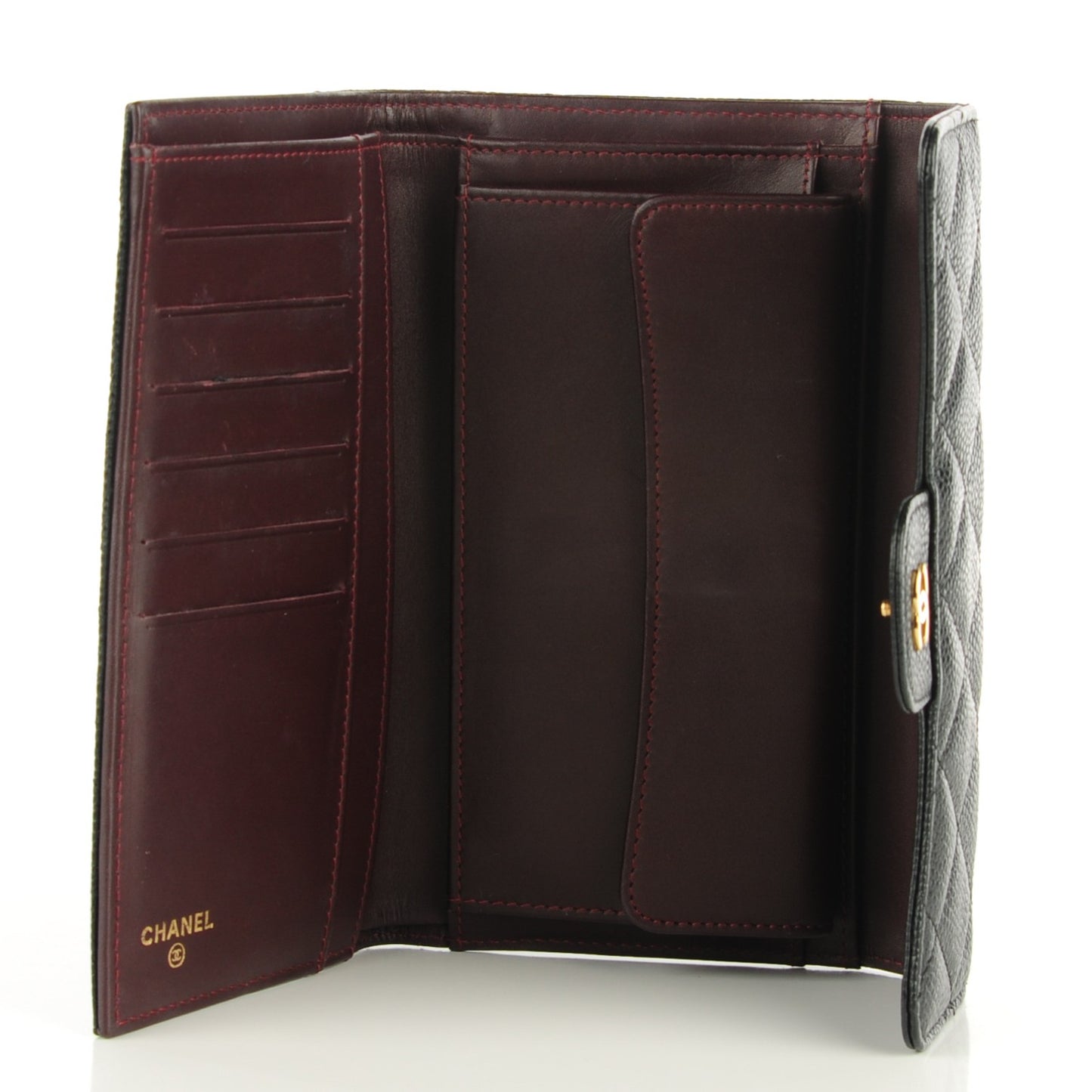 Caviar Quilted Long Flap Wallet Black