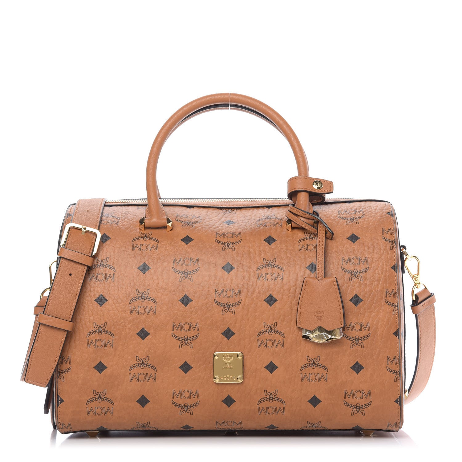 MCM Visetos Medium Boston Bag Cognac 1 of 10