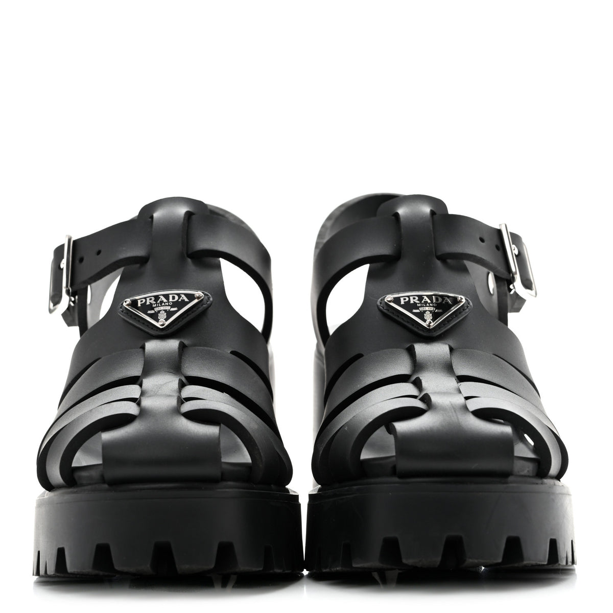 Prada Foam Rubber Triangle Logo Monolith 55mm Cage Sandals 37 Black 3 of 11