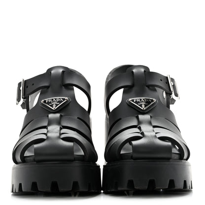 Prada Foam Rubber Triangle Logo Monolith 55mm Cage Sandals 37 Black 3 of 11