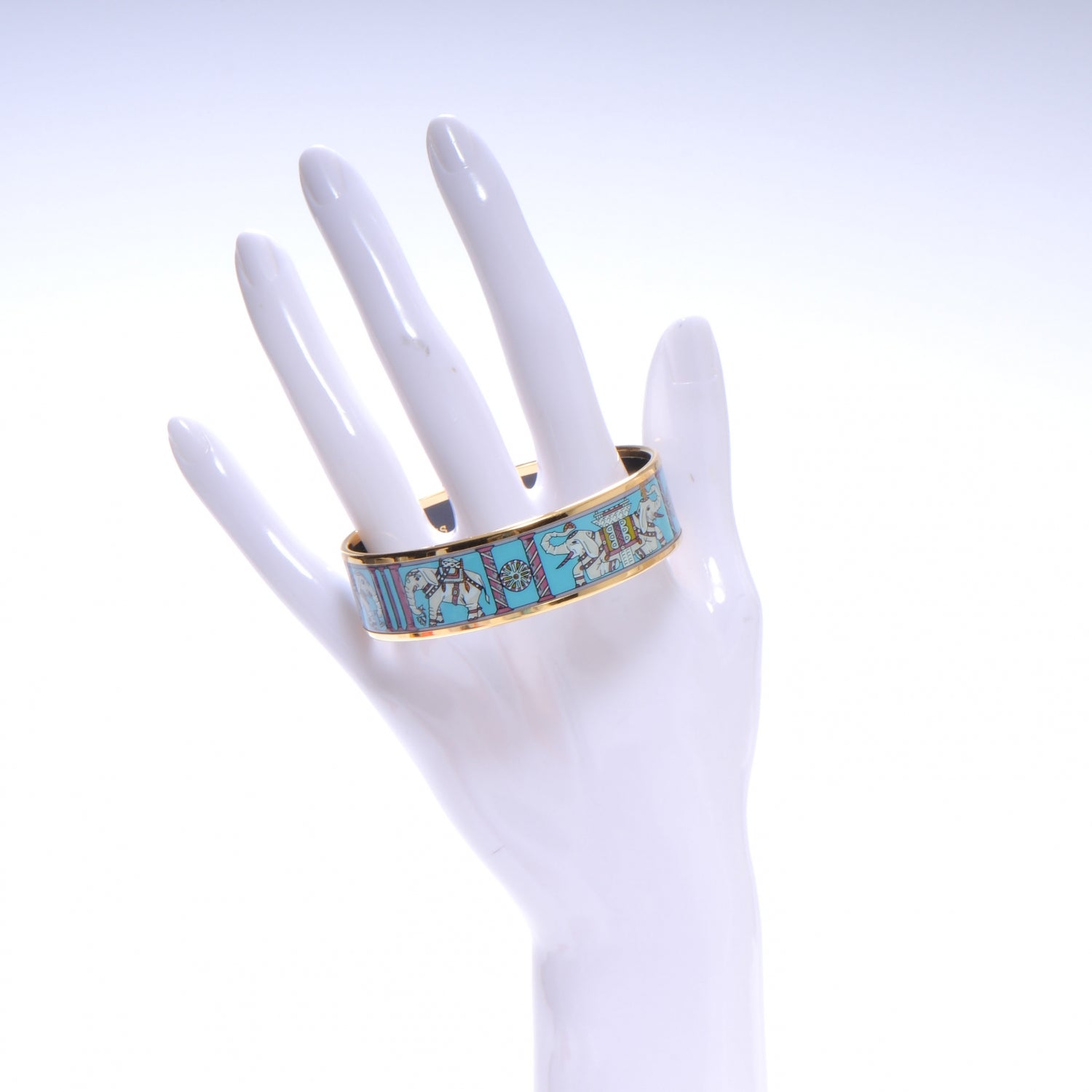 Hermes Enamel Printed Elephant Torana Wide Bracelet 65 2 of 5