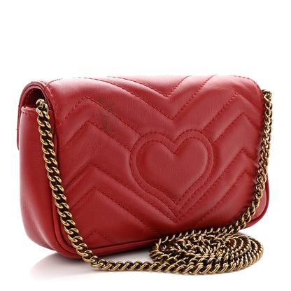 Gucci Calfskin Matelasse Super Mini GG Marmont Shoulder Bag Hibiscus Red 3 of 12