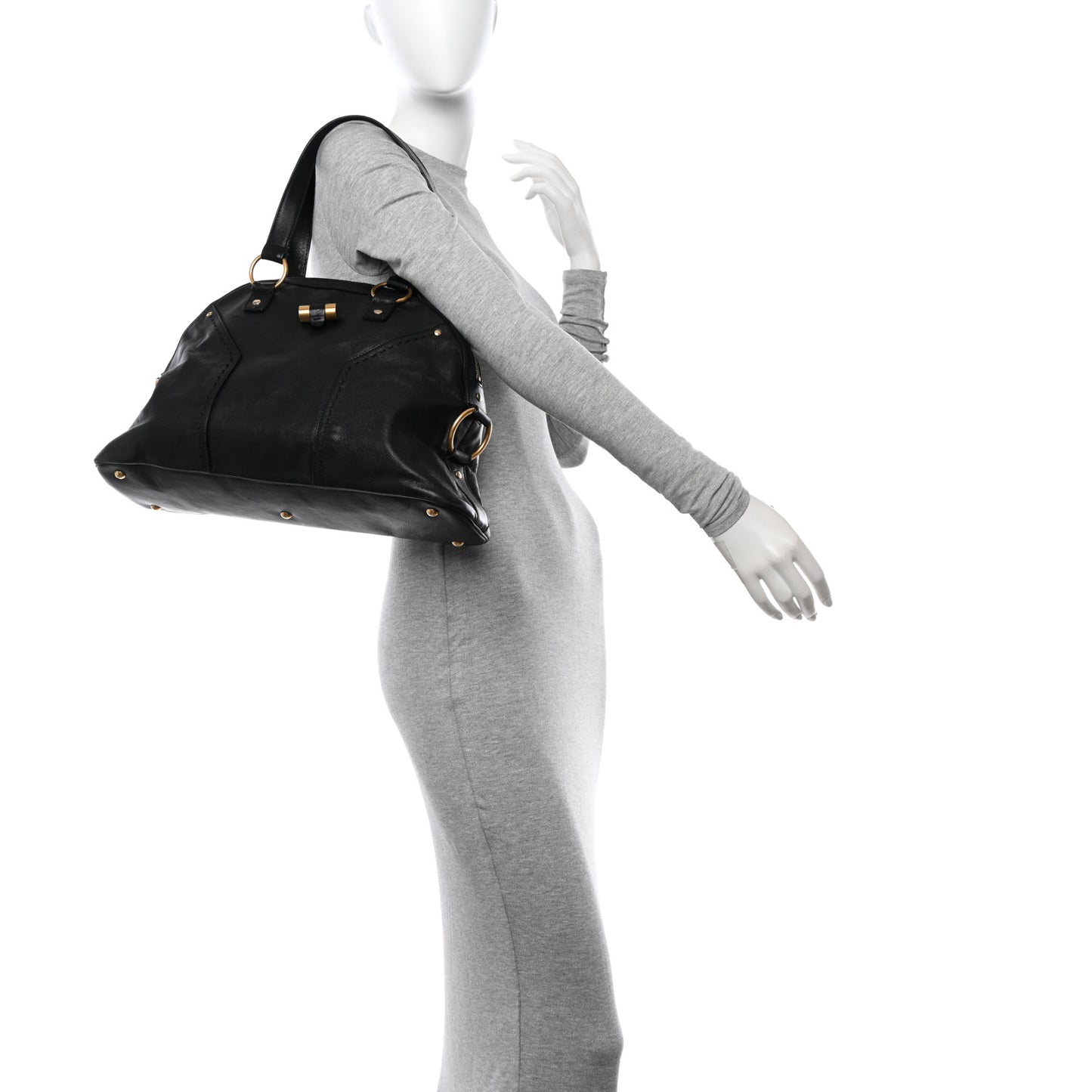 Textured Patent Calfskin Large Muse Black