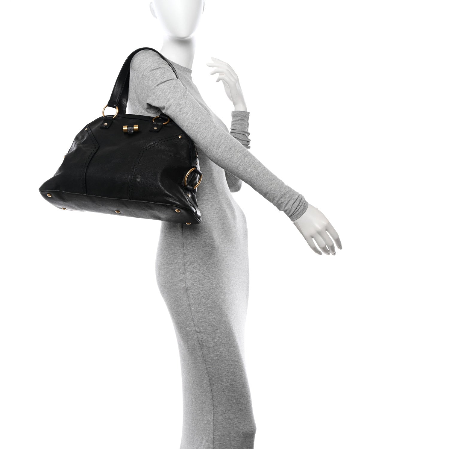 Saint Laurent Textured Patent Calfskin Large Muse Black 2 of 13