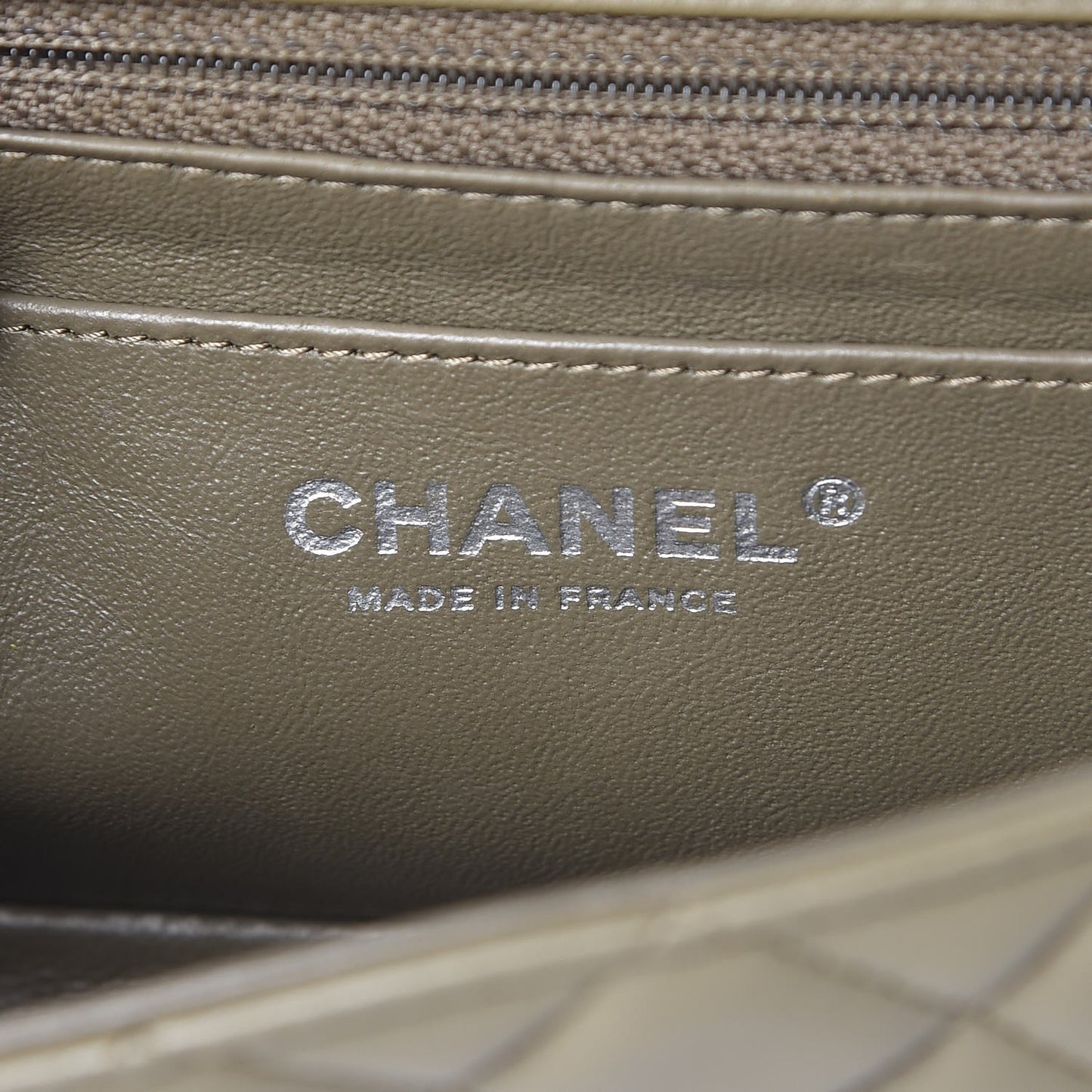 Lambskin Quilted Mini Rectangular Flap Khaki