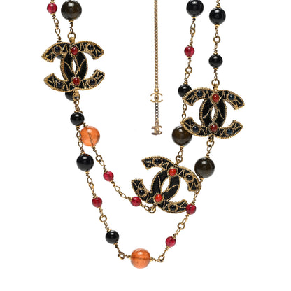 Chanel Gripoix Poured Glass CC Long Necklace Gold Multicolor 1 of 6