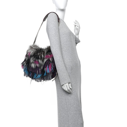 Jimmy Choo Fox Fur Suede Floral Embroidered Biker Shoulder Bag 2 of 14