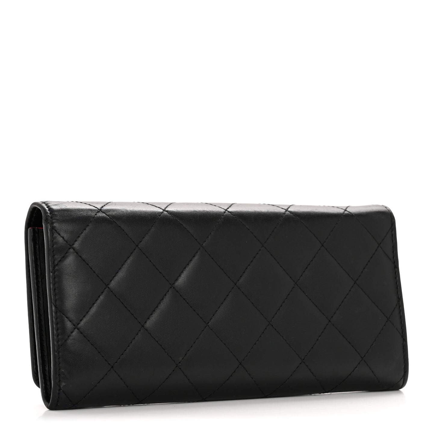 Calfskin Quilted Cambon Long Double Wallet Black