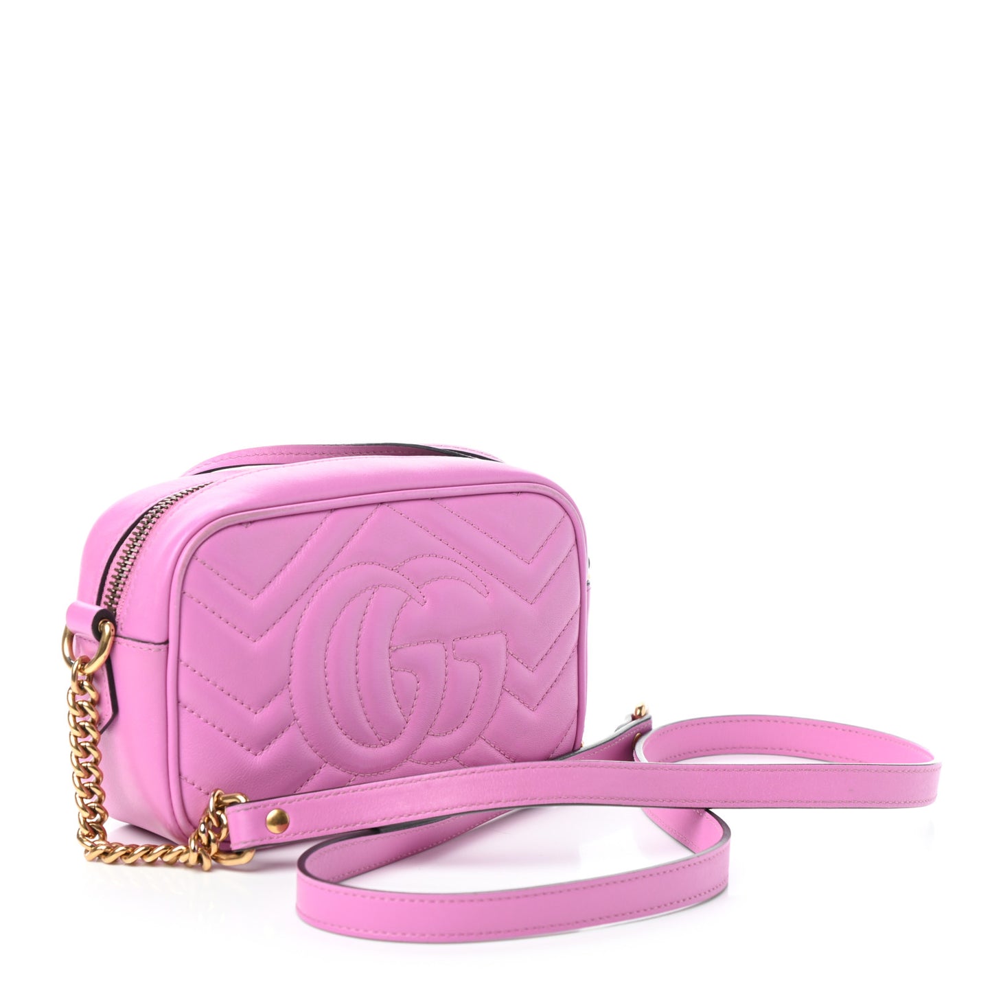 Calfskin Matelasse Mini GG Marmont Chain Shoulder Bag Candy Mousse
