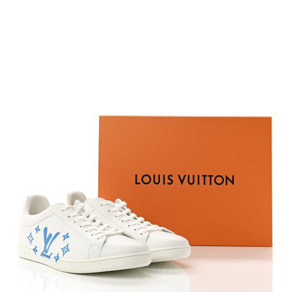 Louis Vuitton Calfskin Luxembourg Samothrace Mens Sneakers 9 White Blue 9 of 9
