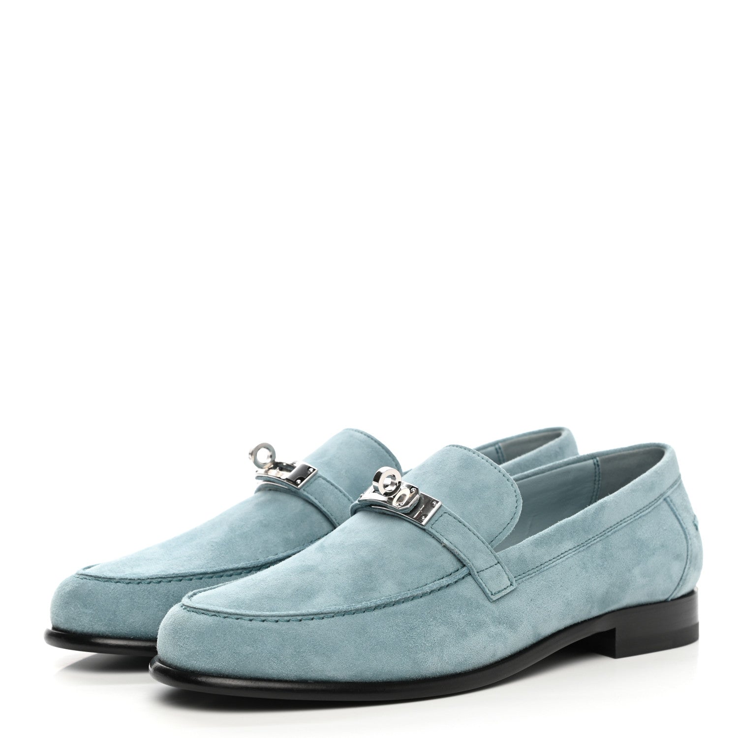 Hermes Suede Goatskin Womens Destin Loafer 39 Vert d'eau 3 of 11