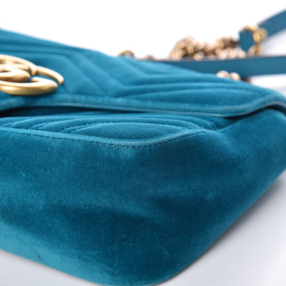 Gucci Velvet Matelasse Small GG Marmont Shoulder Bag Pavone Cyan 13 of 20