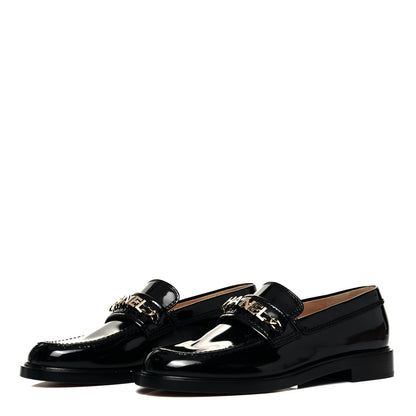 Chanel Shiny Calfskin Logo Loafers 38 Black 3 of 7