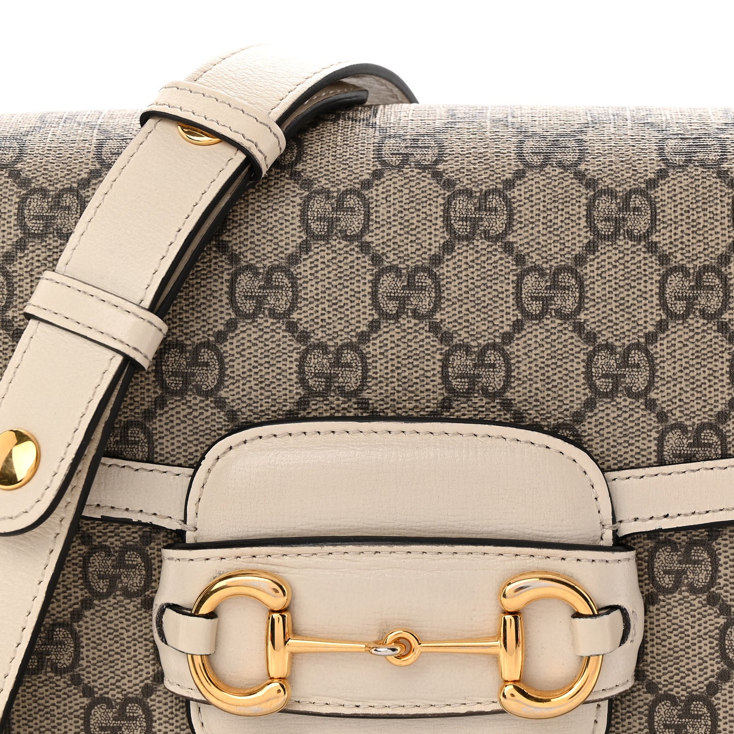 GG Supreme Monogram Horsebit 1955 Shoulder Bag Beige Mystic White