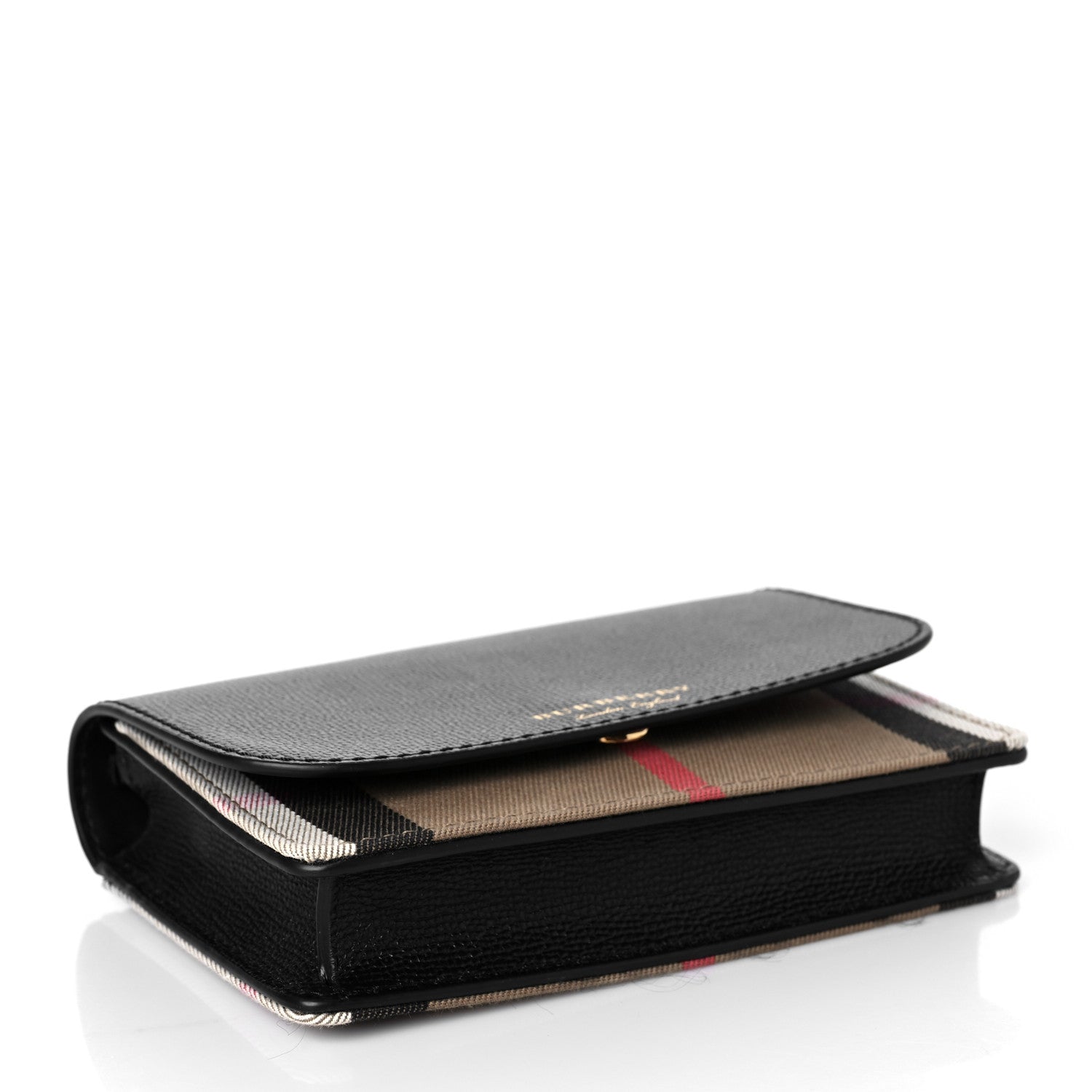 Burberry Grained Calfskin House Check Tartan Mix Hampshire Wallet On Chain Black 4 of 9