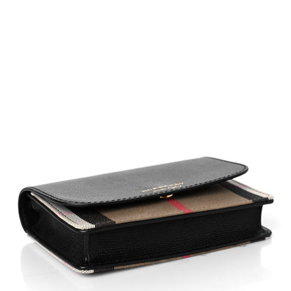 Burberry Grained Calfskin House Check Tartan Mix Hampshire Wallet On Chain Black 4 of 9