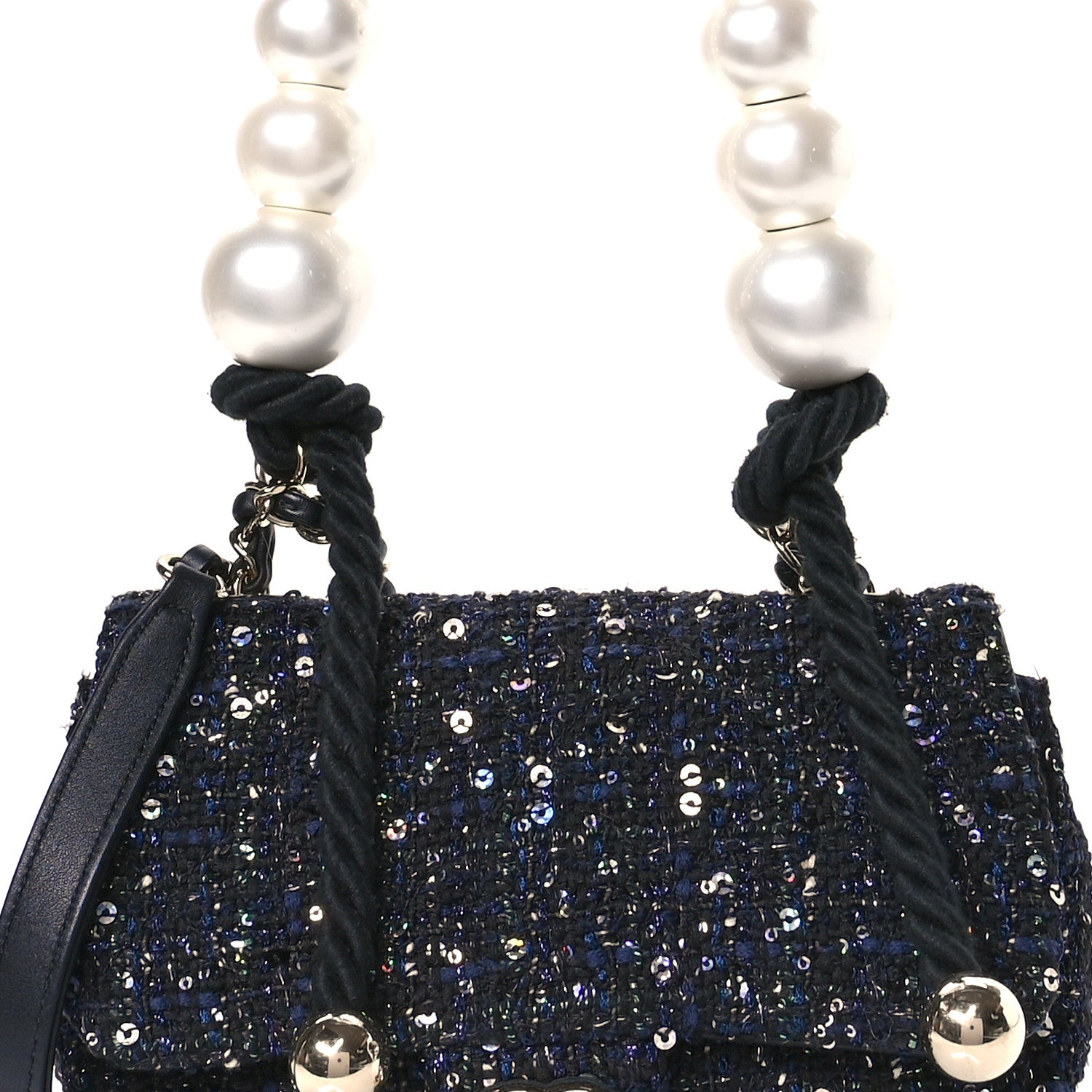 Chanel Tweed Mini Pearl Handle Flap Black Ecru 8 of 11