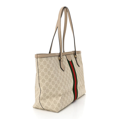 Gucci GG Supreme Monogram Textured Dollar Calfskin Web Medium Ophidia Shopping Tote Beige Mystic White Oatmeal 3 of 11