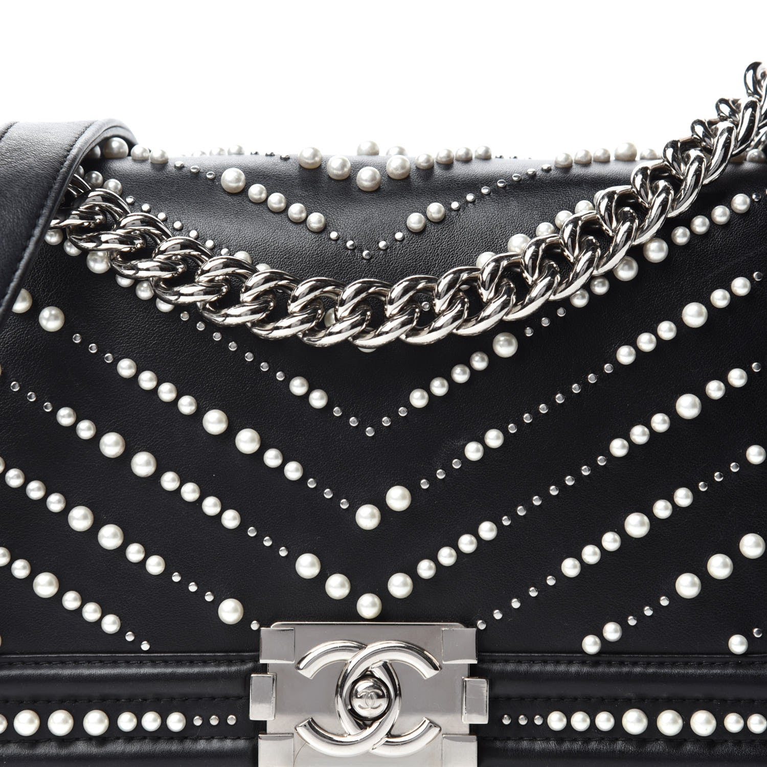 Chanel Calfskin Pearl Chevron Small Boy Flap Black 11 of 11