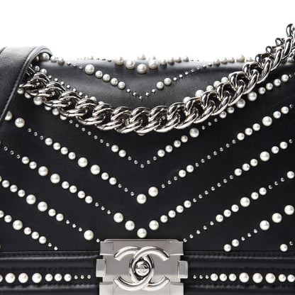 Chanel Calfskin Pearl Chevron Small Boy Flap Black 11 of 11