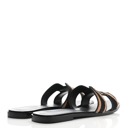 Hermes Horse Hair Zebra Print Oran Sandals 40 Black 4 of 10