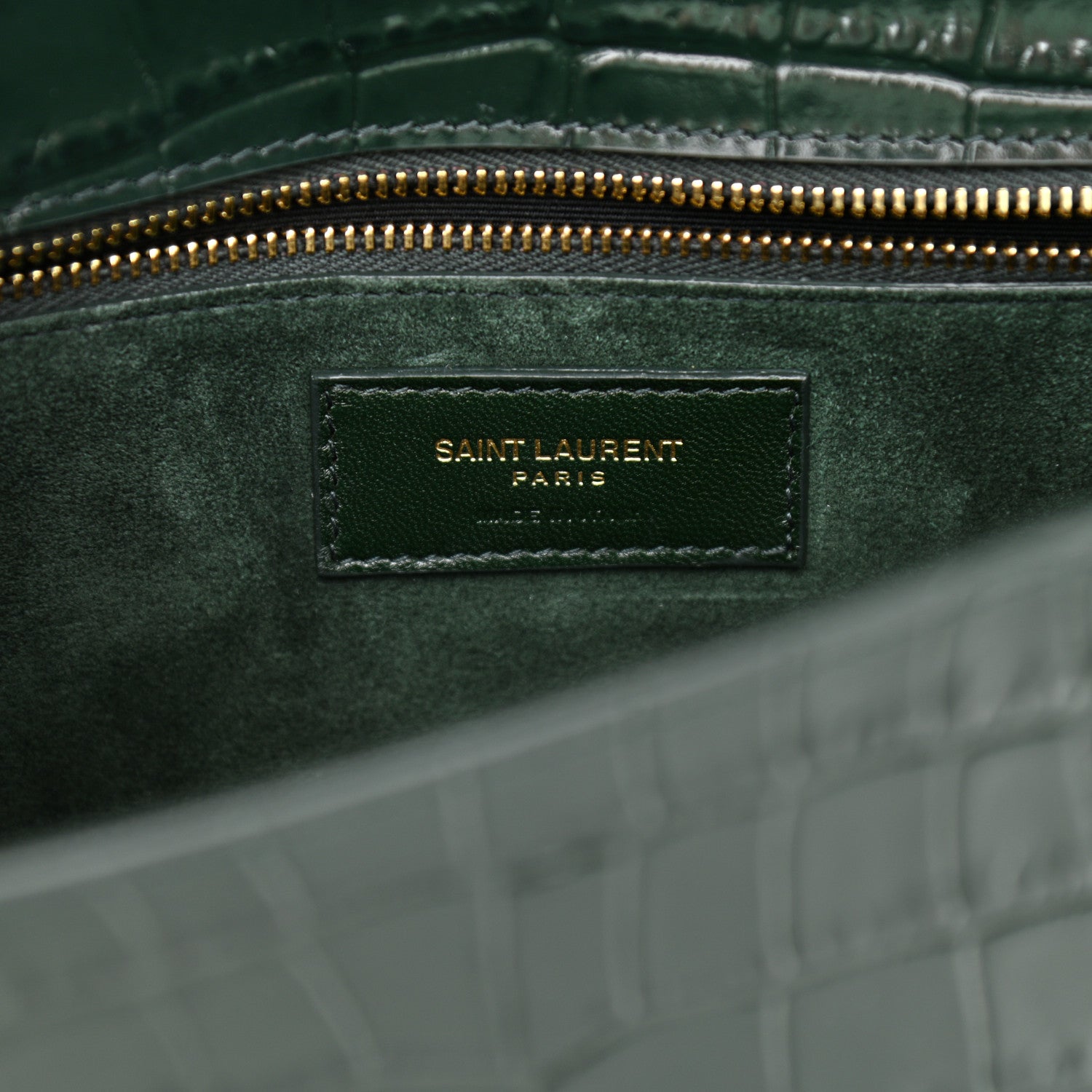 Saint Laurent Calfskin Crocodile Embossed Carre Satchel Dark Mint 6 of 9
