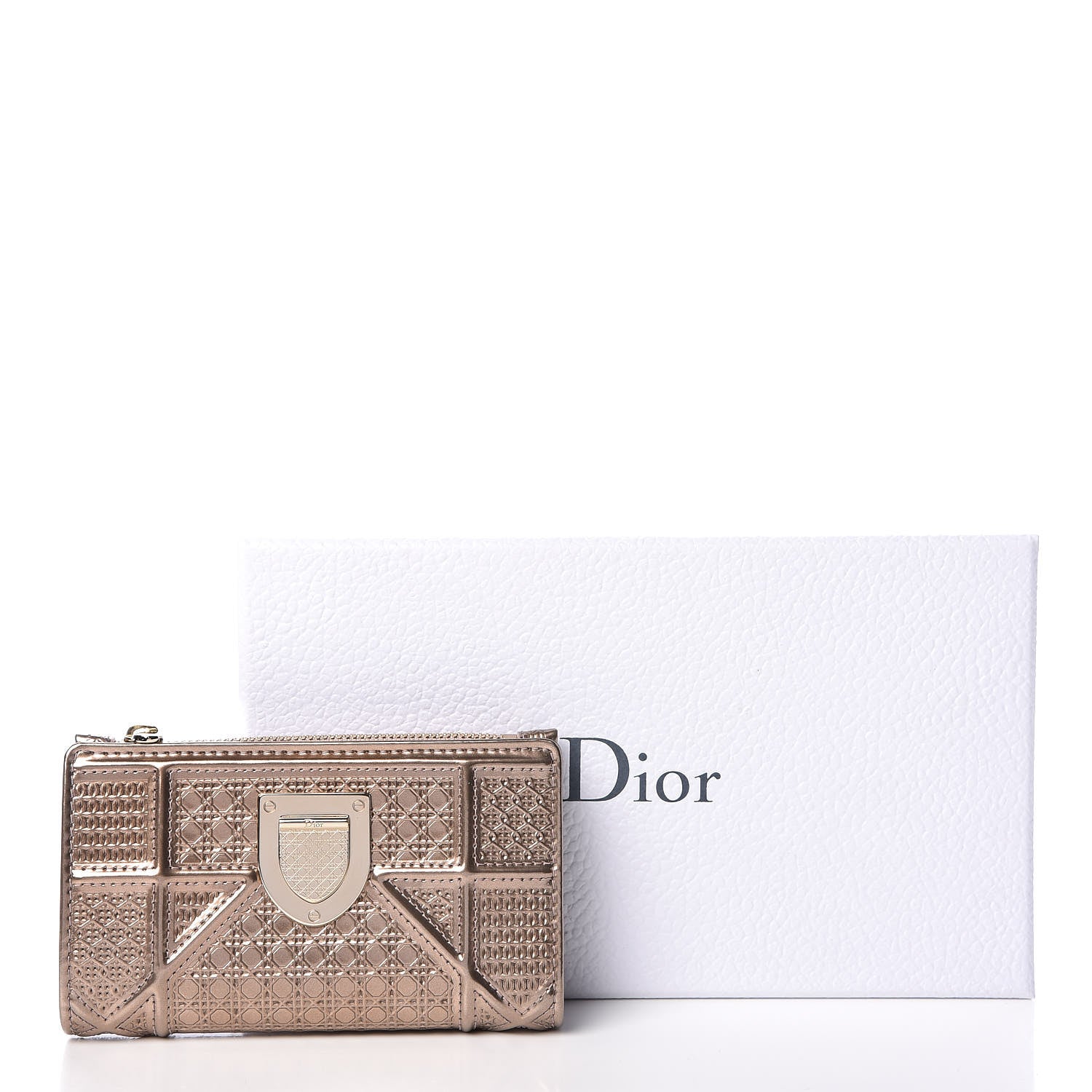Christian Dior Metallic Patent Micro-Cannage Diorama Medium Wallet Champagne 8 of 8