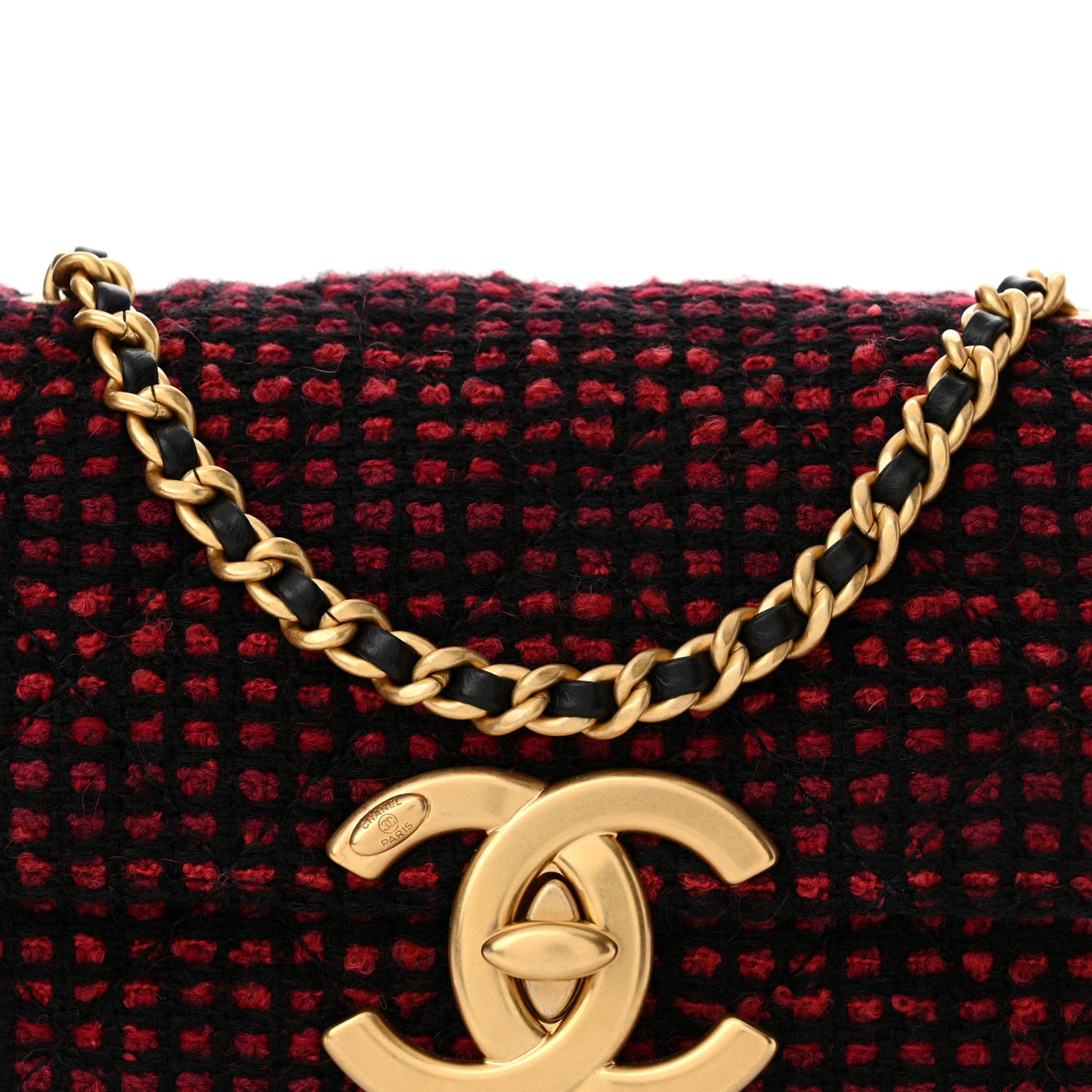 Tweed Quilted Mini Maxi CC Flap Burgundy Black