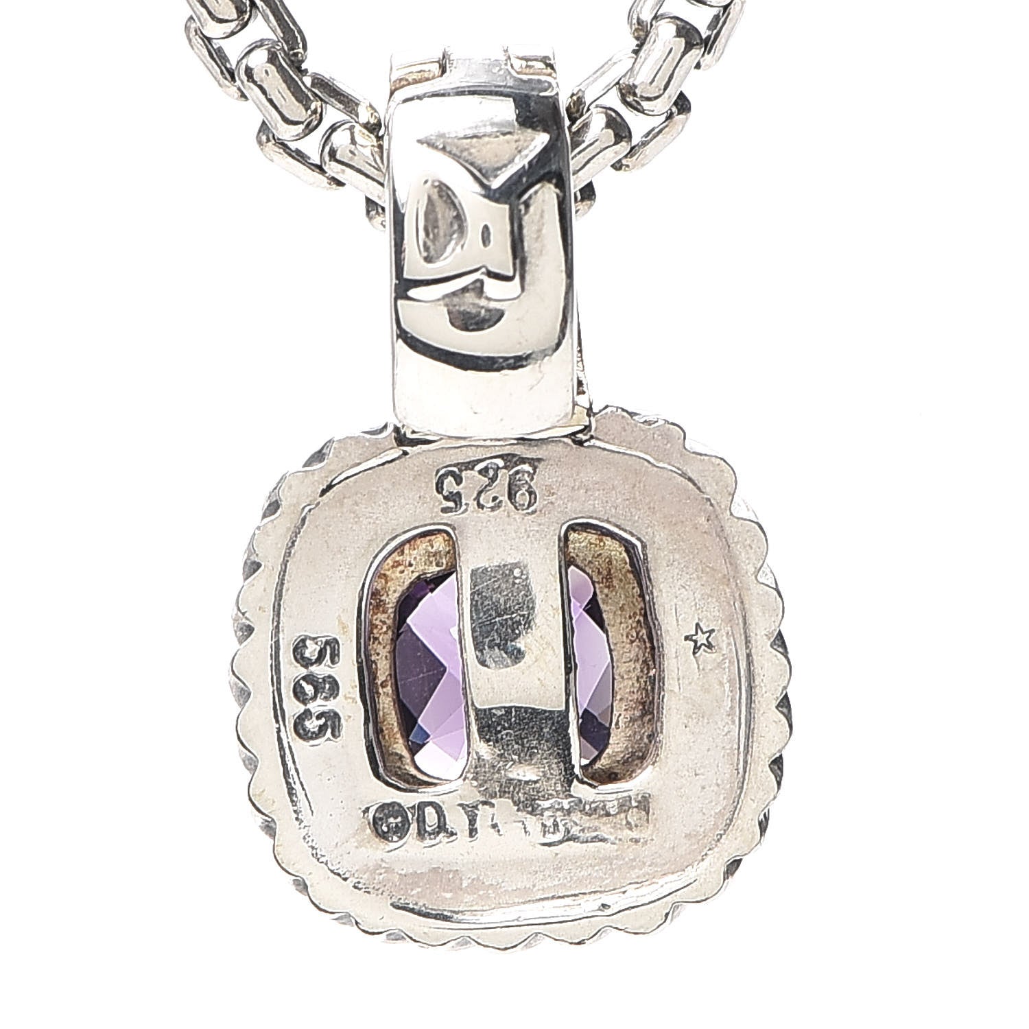 David Yurman Sterling Silver 18K Yellow Gold Amethyst 7mm Albion Enhancer Pendant Necklace 5 of 5