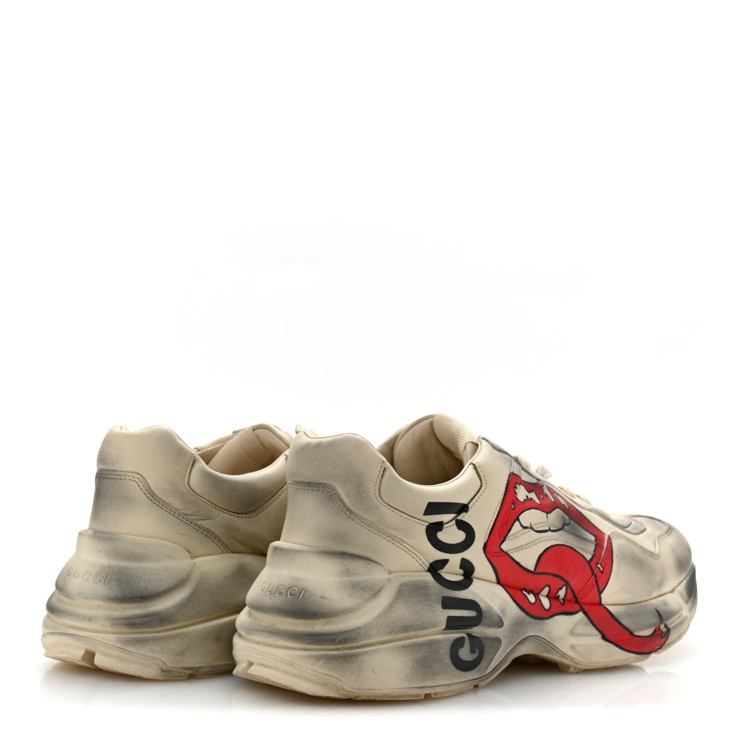 Gucci Calfskin Mouth Print Mens Rhyton Sneakers 10 Ivory 5 of 11