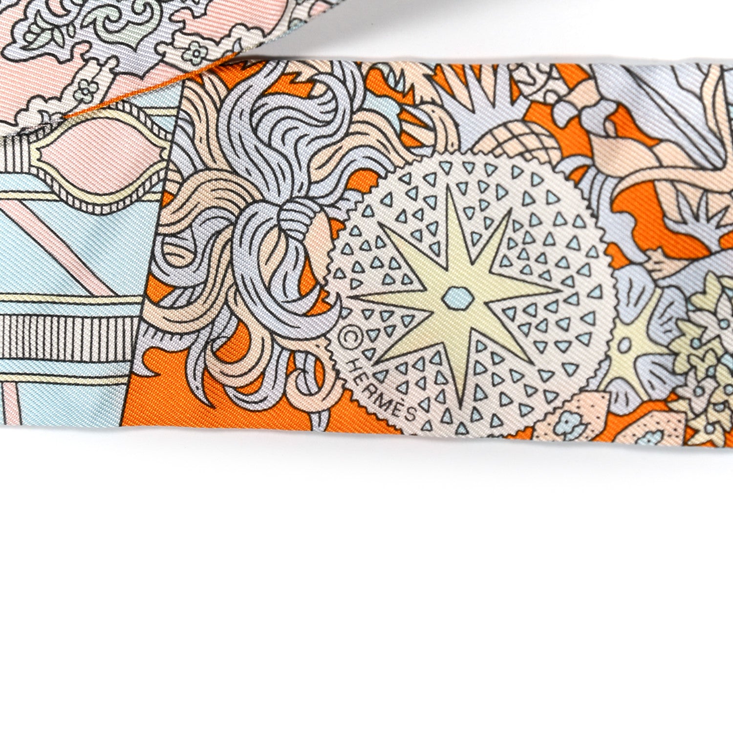 Hermes Silk De l'Ombrelle Aux Duels Twilly Ciel Rose Pale Orange 3 of 4