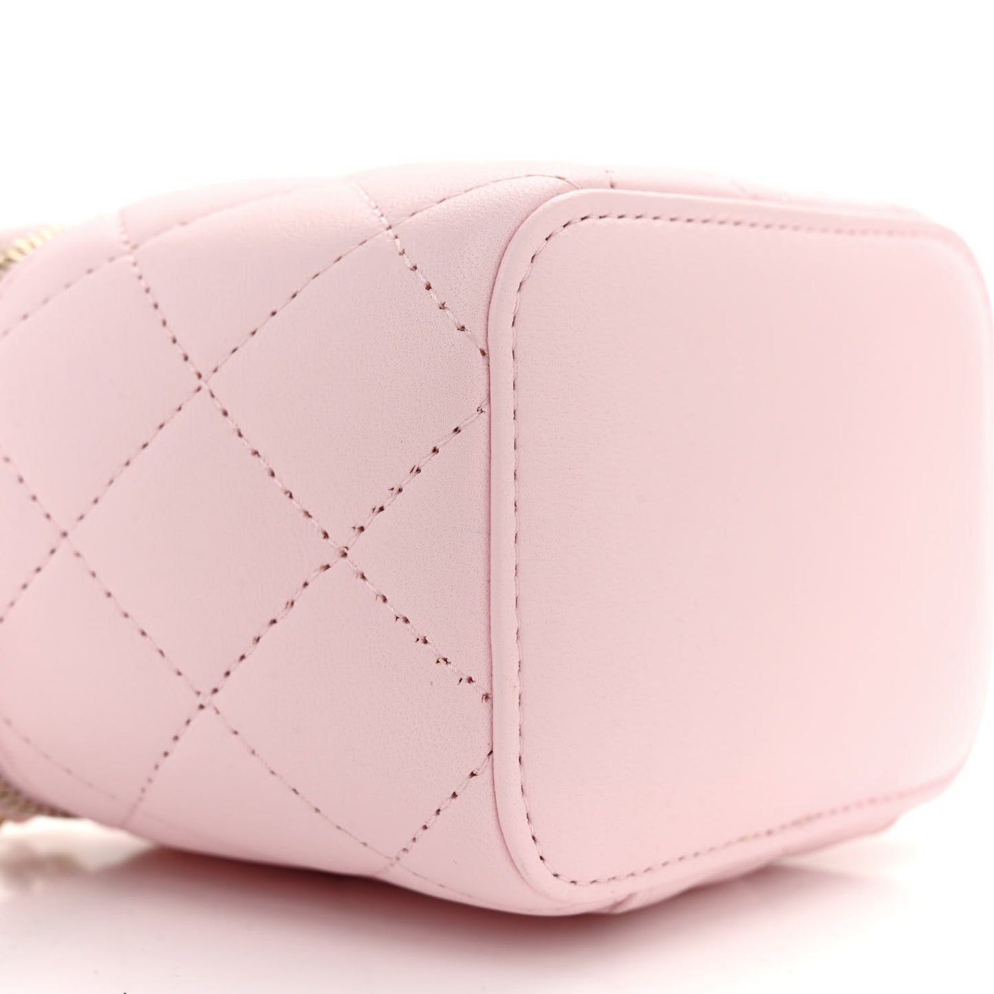 Lambskin Quilted Mini Vanity Case With Pearl Chain Light Pink