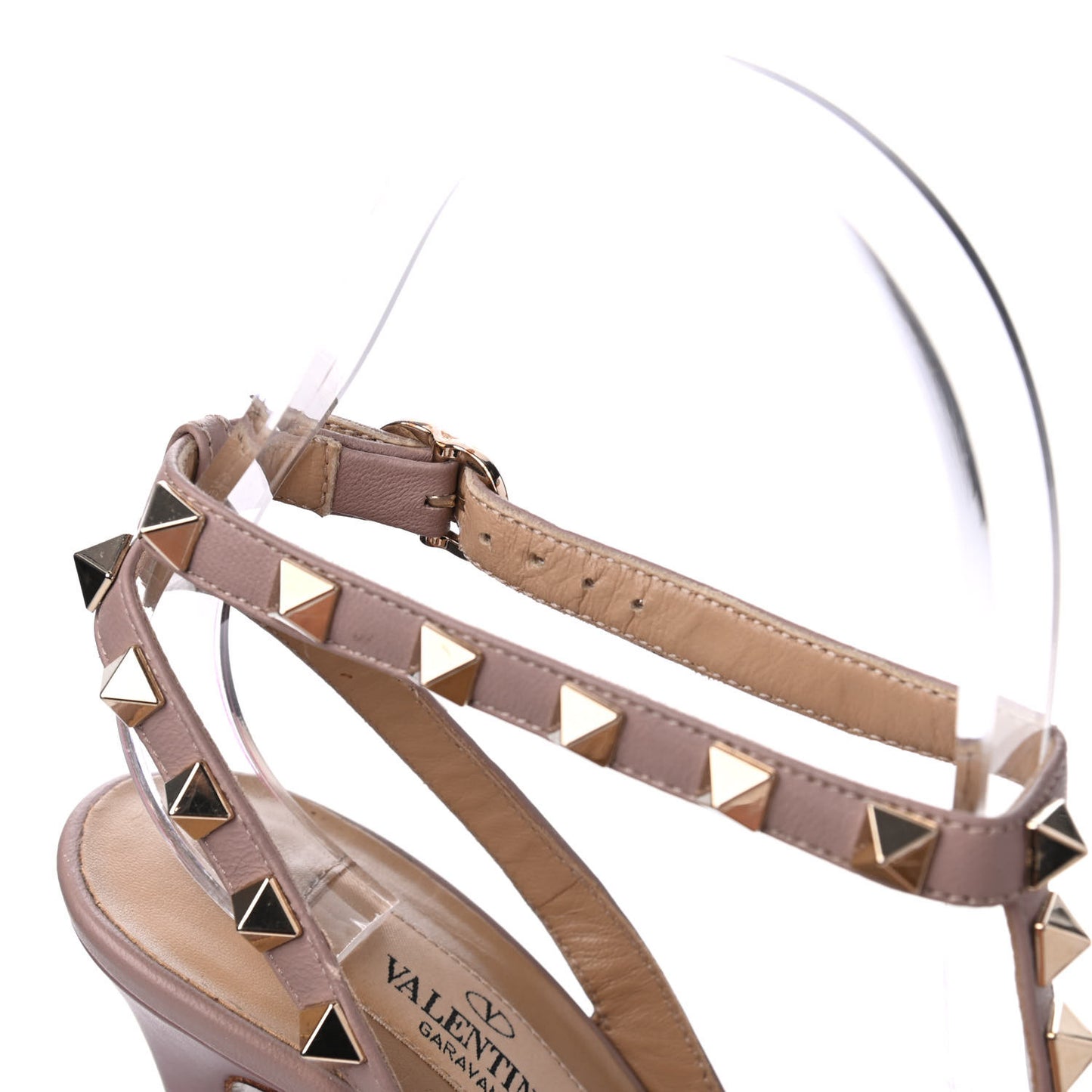 Calfskin Nappa Rockstud Ankle Strap 100mm Pumps 35 Grey Pink Poudre