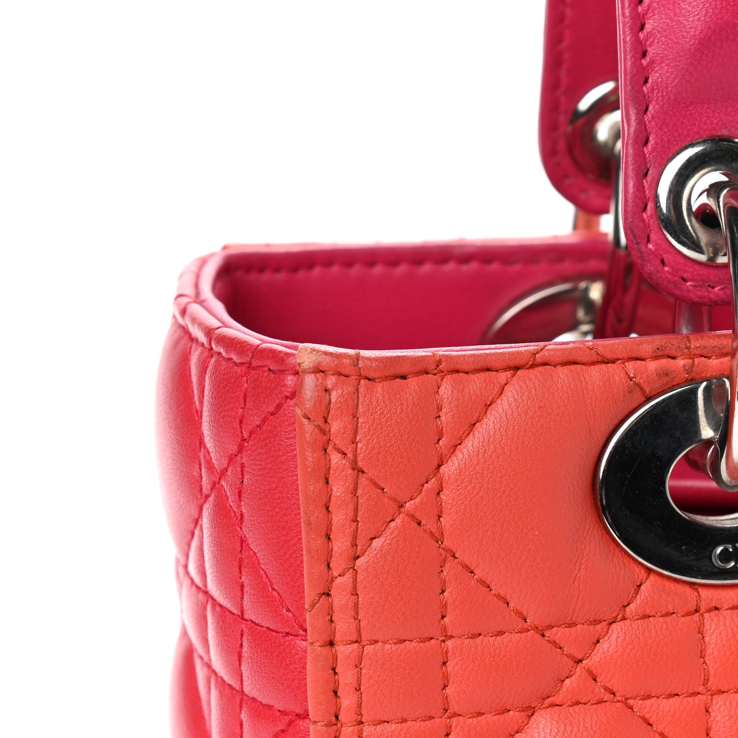 Christian Dior Lambskin Cannage Medium Bi-Color Lady Dior Orange Fuchsia 9 of 15