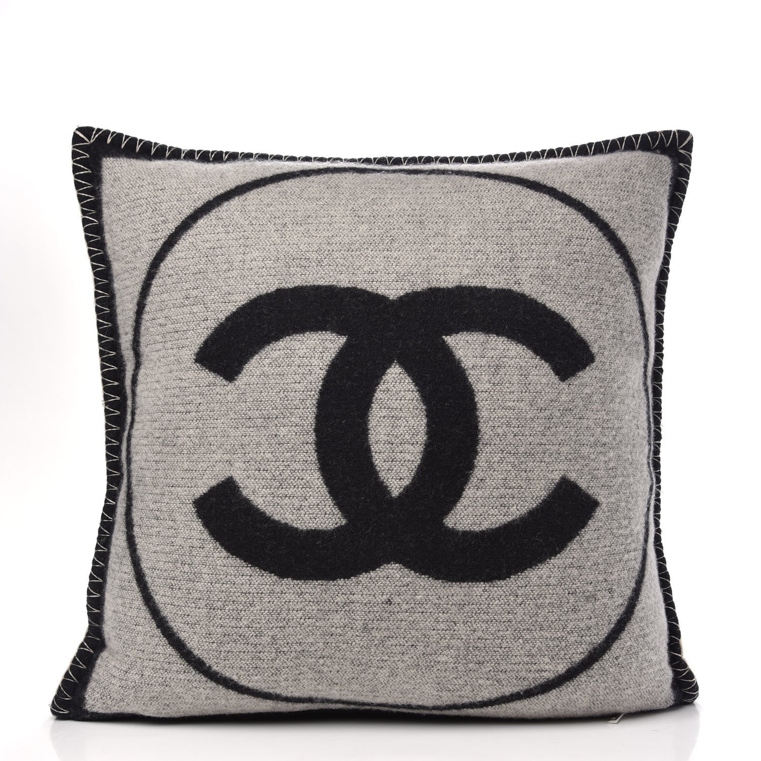 Chanel Merino Wool Cashmere CC Pillow Black Beige 2 of 4