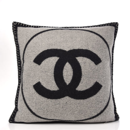 Chanel Merino Wool Cashmere CC Pillow Black Beige 2 of 4
