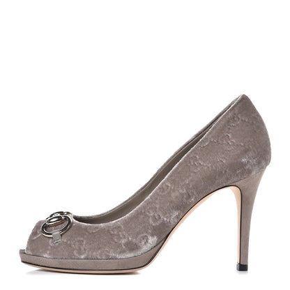 Gucci Velvet GG Monogram Horsebit Open Toe Pumps 36 New Fango 1 of 11