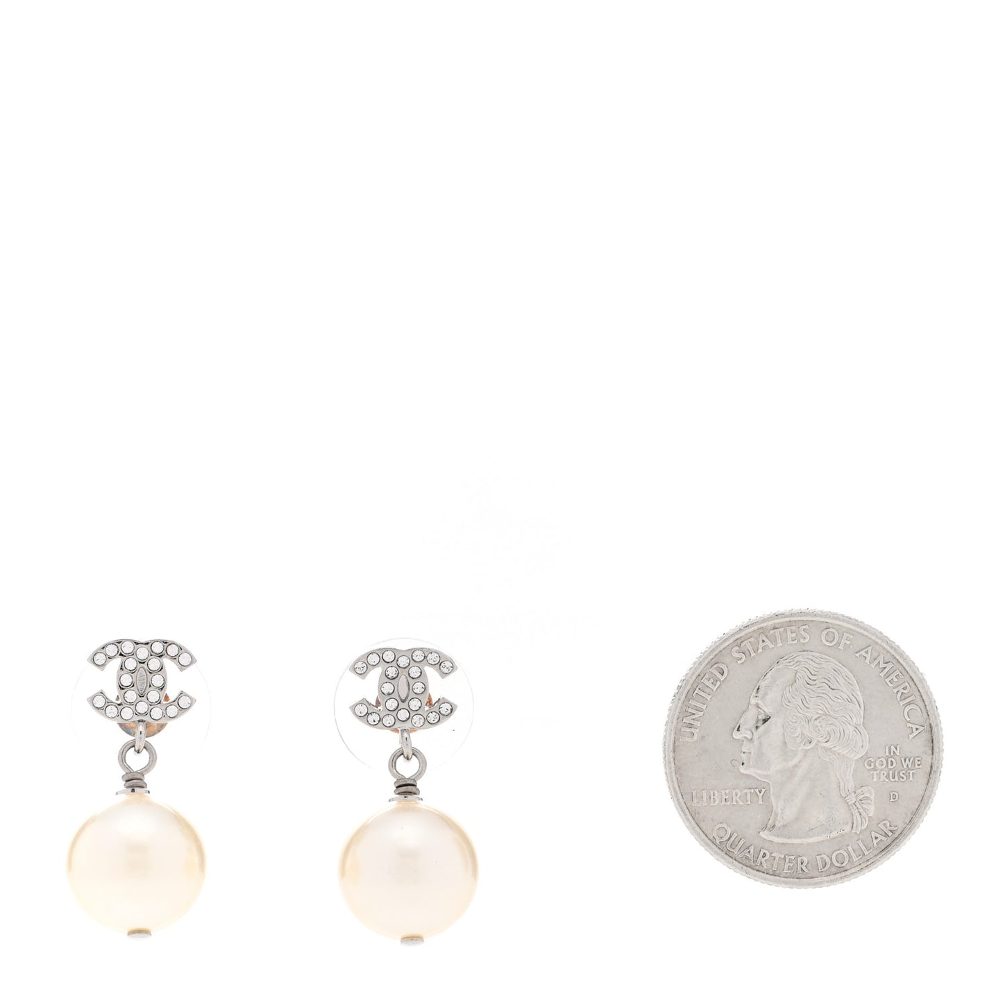 Crystal Pearl CC Drop Earrings Silver Pearly White