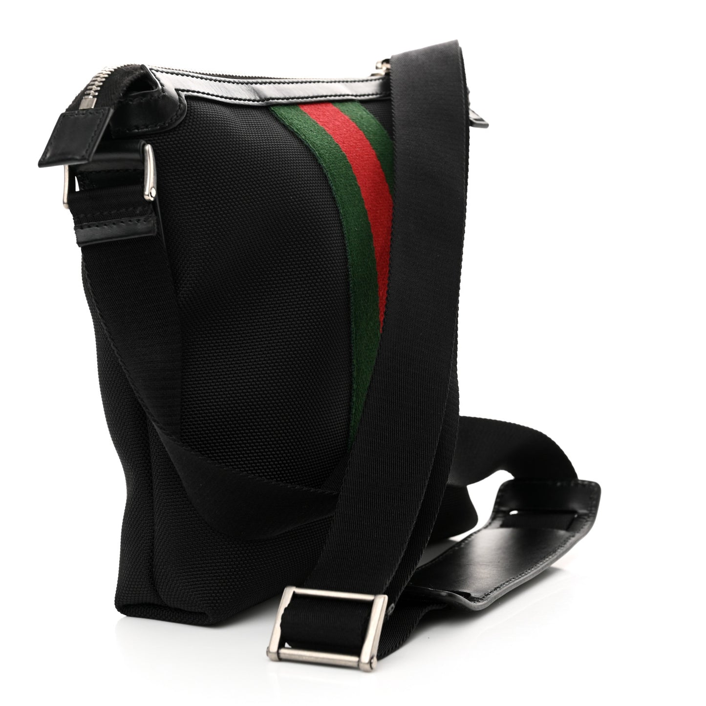 Techno Canvas Selleria Calfskin Web Small Flat Messenger Bag Black