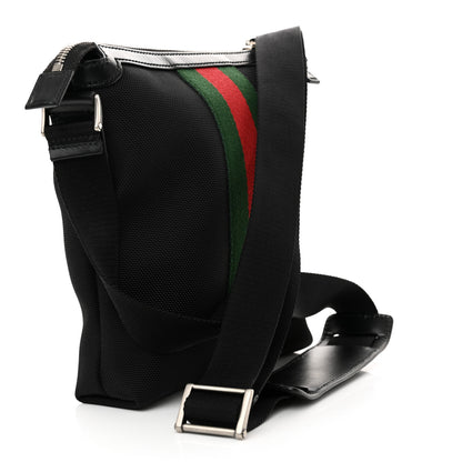 Gucci Techno Canvas Selleria Calfskin Web Small Flat Messenger Bag Black 3 of 10